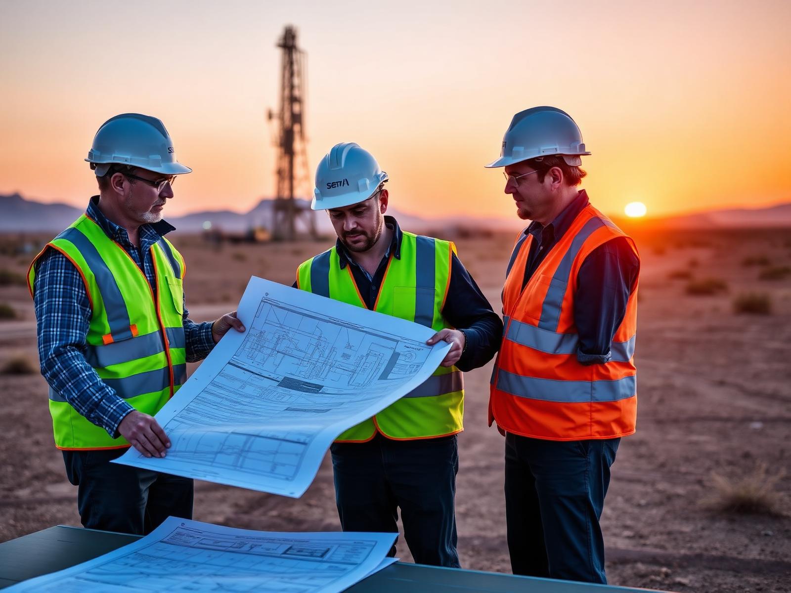 Engineers reviewing project blueprints